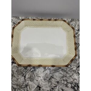 Hand Painted Pier 1 Cabana Bamboo Edge Ceramic Rectangular Serving Dish 16x12"